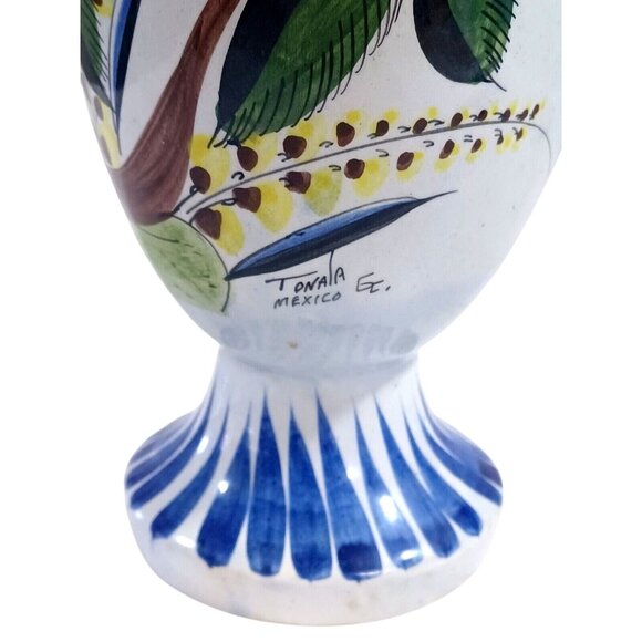 Vintage 15"  Hand-Painted Signed Tonala Mexico Pottery Vase With Peacock - Picture 9 of 12